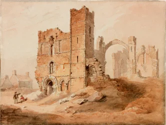 Lindisfarne Abbey - West Front (blyant og akvarell på papir)