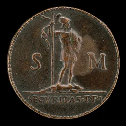Væpnet skikkelse som står på en ulv på knestående [revers].