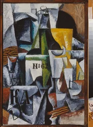 Stilleben. Maleri av Lyubov (Lioubov) Sergeyevna Popova (1889-1924), olje på lerret