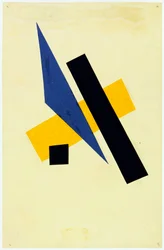 Sans titre - Popova, Lyubov Sergeyevna (1889-1924) Collage uten tittel, gouache på papir 1917 23,9x15,6 - New York City. Museum of Modern Art (MOMA)