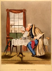 As Hot as the Deuce!, trykk laget av George Hunt, 1827 (håndfarget gravering)