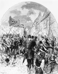 Opptøyer i Irland - En katolsk prest arrestert av politiet i Mullingar blir reddet av folket, fra Le Monde Illustré, 25. juni 1881