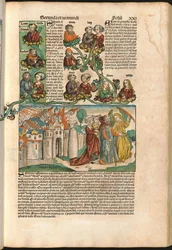 Labans slektstre, fra Nürnberg-krøniken av Hartmann Schedel (1440-1514) trykt i 1493 (tresnitt)