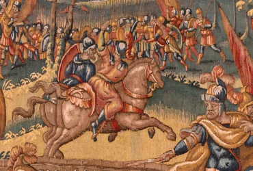 Bispedømmemuseum. flamsk billedvev. Brussel. Atelier Francois Geubels. Serien Story of Gideon. Krigerne er valgt. Silke og ull. Legat fra biskop Vicente Roca de la Serna. Barokk. 1534-1571, i ca