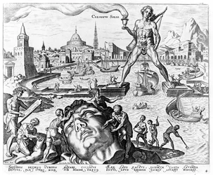 The Colossus of Rhodes, plate 4 fra The Eight Wonders of the World, eng. Philips Galle, 1572