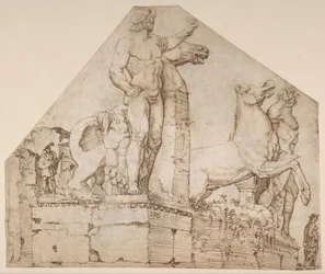 Dioscuri på Monte Cavallo, ca. 1533 (penn og brunt blekk)