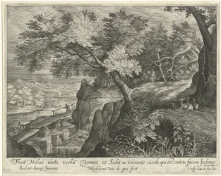 Elias hviler på en stein langs Kerit-bekken Landskap med scener fra Elias historie (serietittel)
