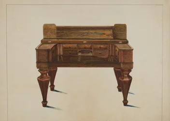 Melodeon konvertert til skrivebord, ca. 1937.