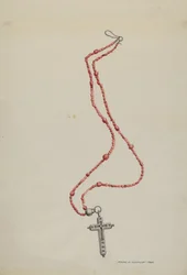 Korallperler og krusifiks, ca. 1937.