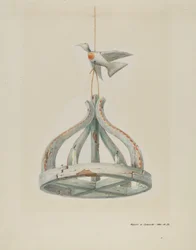 En malt, kandelaber av tre, med due, ca. 1937.