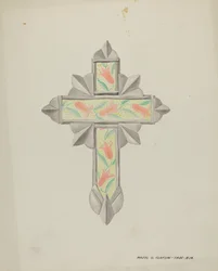 Tin & Wall Paper Cross, ca. 1937.