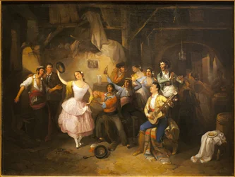 Danser på en taverna. Maleri av Manuel Rodriguez de Guzman (1818-1867), olje på lerret