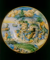 Voldtekten av Helena, fat tilskrevet Marcantonio Raimondi, bevart i Museo Nazionale del Bargello i Firenze