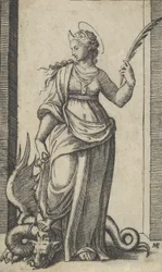 Saint Margaret stående, en drage til venstre, fra serien 