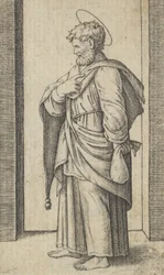 Saint Matthew, en liten sekk i venstre hånd, fra serien 