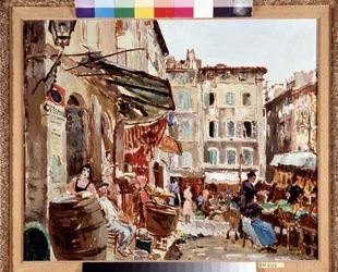 Lenche-torget i Marseille Maleri av Marcel Leprin (1891-1933) Mål 50x61 cm Obligatorisk omtale: Samlingsstiftelsen hilsen Provence, Marseille