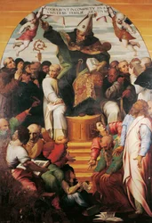 St. Augustine i ære og diskuterte med kjettere, av Marco Cardisco (ca 1486-1542)