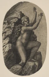 Eurydike naken stående på en stein, armene hevet til høyre, ca. 1515-27.