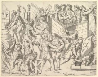 Romerske soldater forsterker leiren sin, fra Trajan..., 1500-tallet.
