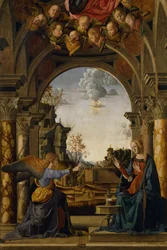 Kunngjøring, av Marco Palmezzano (1457-1539)
