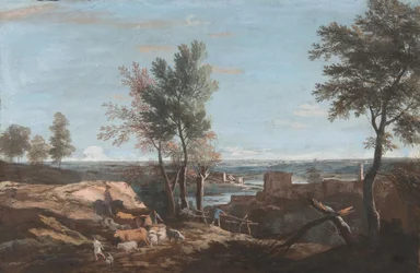 Omfattende pastoralt landskap, ca. 1700-1730.