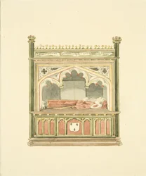 Monument til William Canynges i St Mary Redcliffe (blyant og akvarell på papir)
