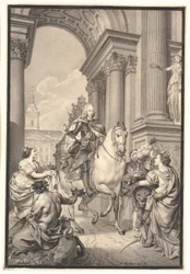 Forberedelse til maleriet: Danmark og Norge hyller Chr. VI (brent med Christiansborg 1794)