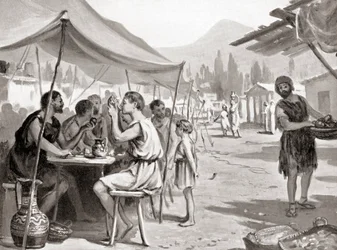 En av lovene til Lycurgus, den spartanske reformatoren, var at ingen skulle spise måltidene sine hjemme eller privat, fra Hutchinsons History of the Nations, publisert 1915.