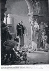 Dommen over ni plogskjær, illustrasjon fra «Hutchinsons historie om nasjonene», ca. 1910 (lito)
