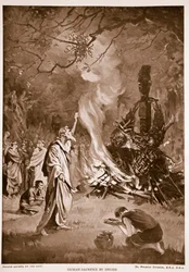 Menneskeofring av druider, illustrasjon fra «Hutchison#39;s Story of the British Nation», ca. 1920 (lito)