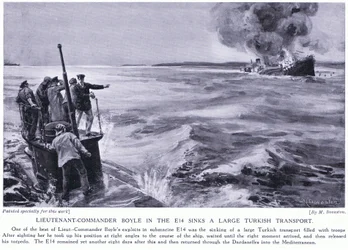 Løytnantkommandør Boyle senker et stort tyrkisk transportskip på E14 i 1915 (lito)