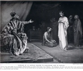 Ekteskapet mellom den assyrske prinsessen og Kara-Indash, kongen av Babylon, illustrasjon fra Hutchinsons #39;History of the Nations#39; (lito)