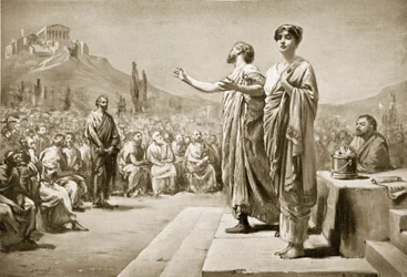 Perikles ber for Aspasia, illustrasjon fra «Hutchinsons historie om nasjonene»