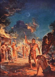 Brenningen av Lagash, illustrasjon fra Hutchinsons #39;History of the Nations#39;, ca. 1910 (fargelitografi)