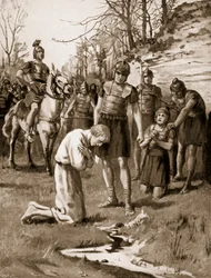 St. Albans martyrium, ca. 303, illustrasjon fra «Hutchinsons historie om den britiske nasjonen», ca. 1920 (lito)