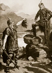 Donald Macwilliams hode gitt til Alexander II, illustrasjon fra «Hutchinsons historie om den britiske nasjonen», ca. 1920 (lito)