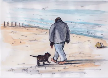Turgåing med hunden - 05 (penn og akvarell)
