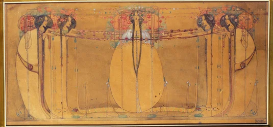 May Queen, tegneserie for panel for Ingram Street Tearooms, ca. 1900 (akvarell på papir)