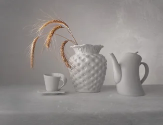 Hvitt, minimalistisk stilleben