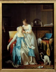 Dårlige nyheter En jente kledd i Premier Empire-mote besvimer når hun leser et brev som kunngjør ulykke. Maleri av Marguerite Gerard (1761-1837) 1804 Søn. 0,63x0,5 m