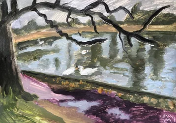 Bois de Boulogne Lake, 2019 (olje på papir)