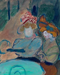 To kvinner på terrassen til en kafé - Akvarell, gouache på papir av Marianne Von Werefkin (1860-1938), ekspresjonisme - Two Women in a Street Cafe - Marianne von Verefkin (1860-1938) Akvarell, Gouache på papir - 24, 5x19 ,5 cm privat samling