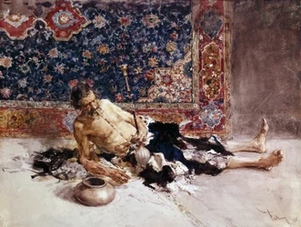 Opiumsrøykeren. Opium røyker. Maleri av Mariano Fortuny y Marsal (1838-1874)