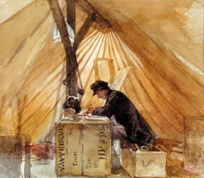 Teltet vårt. Maleri av Mariano Fortuny (1838-1874). Akvarell, henrettet under den afrikanske krigen (1859-1860), spansk skole, romantisk kunst. Salvador Vilaseca regionale museum, Reus (Spania).