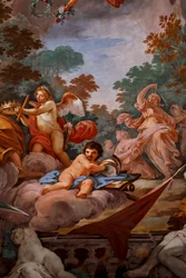 Romulus ønskes velkommen på Olympen av Jupiter. Detalj av «Romulus’ apoteose», 1775-1779, freske