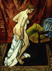 Stående naken med håndkle; stående naken som draperer seg, 1919
