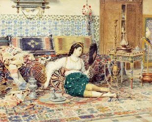 Den vakre orientalske av Firmin-Girard (Firmin Girard), Francois Marie (1838-1921), - Akvarell på papir, 38x47 - Privat samling