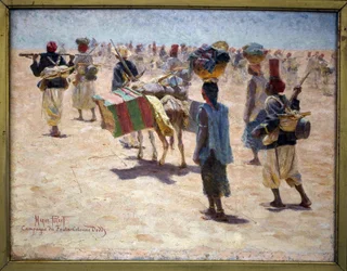 Senegalesiske bakvaktskyttere, Fouta-kampanje (Guinee; Fouta-Djalon), Dodds-spalte, skisse. Maleri av Marius Perret (1853-1900), olje på lerret, før 1895. Museum of Fine Arts i Pau.