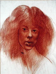 Head of a Girl (rødt kritt på papir)