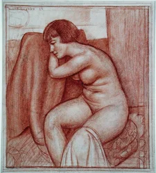 Sittende nakenfigur (blyant på papir)